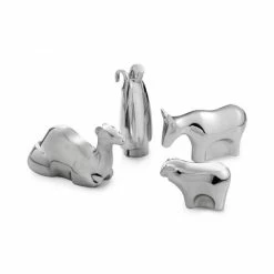 Nambé Nativity Shepherd & Animals Figurines, Set Of 4 Silver