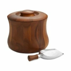 Nambé 3-Pc. Nara Lidded Ice Bucket & Shovel Scoop Set Wood/silver