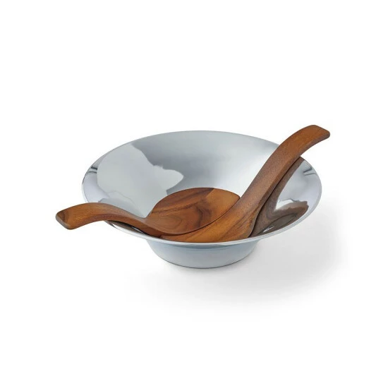Nambé Nambe Chillable Salad Bowl/Spoons Borwn/silver 3 Nambé Nambe Chillable Salad Bowl/Spoons Borwn/silver