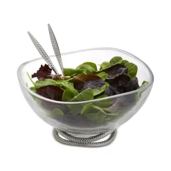 Nambé Braid Glass Salad Bowl & Servers Silver -Nambé Store unnamed file 78